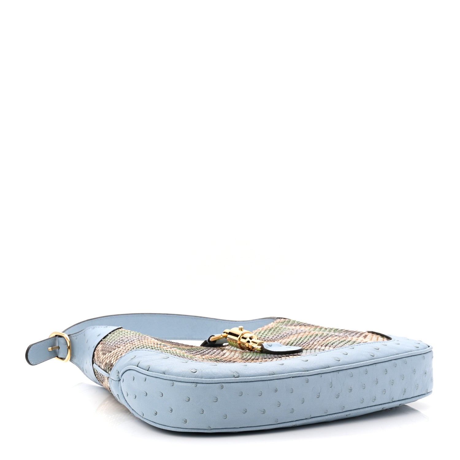 Gucci Snakeskin Ostrich Calfskin Small Jackie 1961 Hobo Blue Multicolor 4 of 10