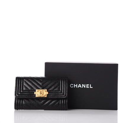 Chanel Caviar Chevron Quilted Boy Card Holder Wallet Black 9 of 9