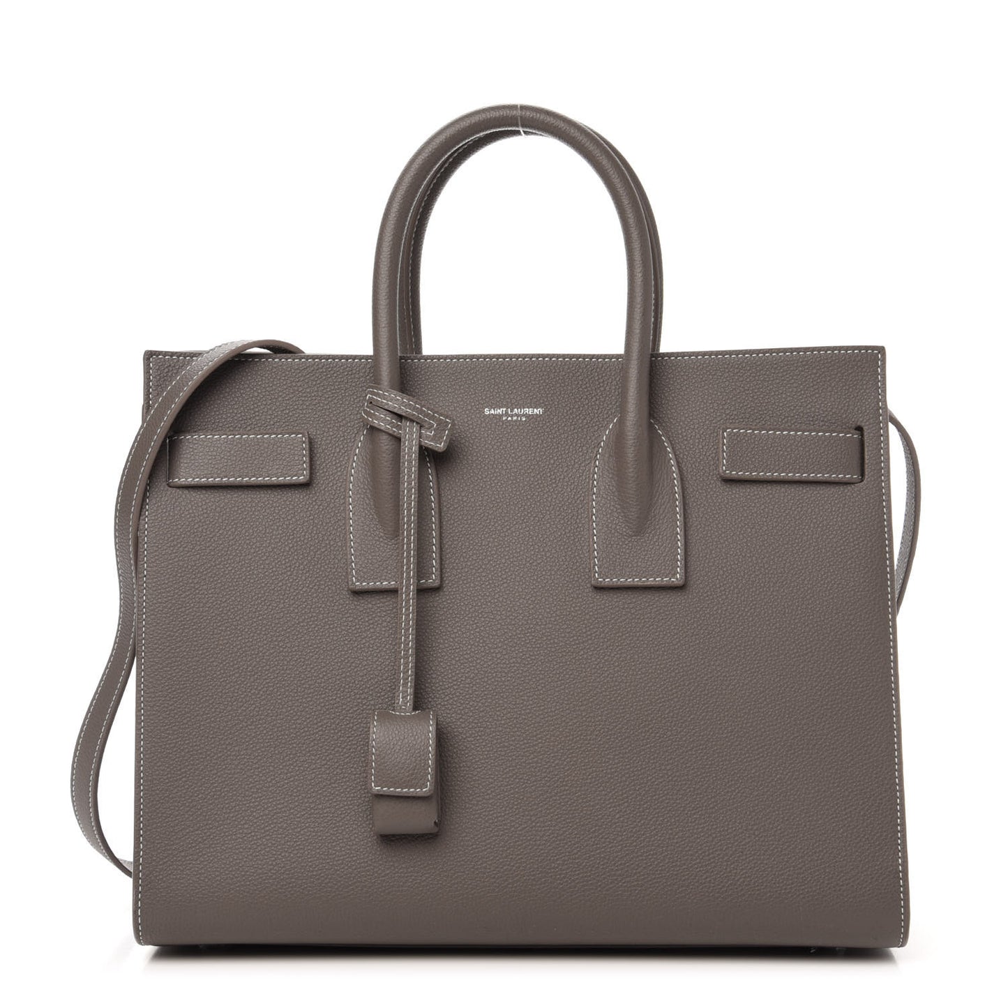 Grained Calfskin Topstitch Small Sac De Jour Grey