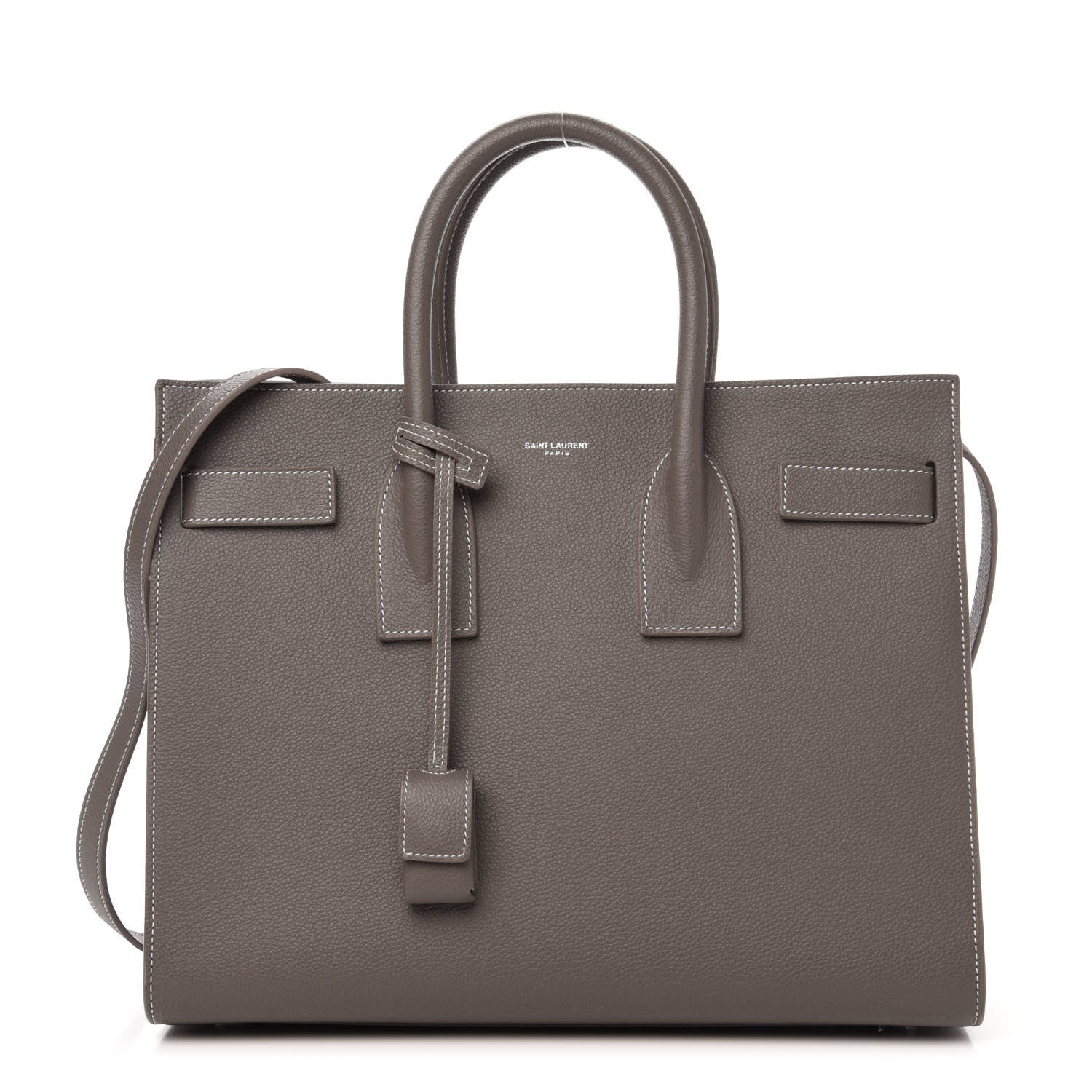 Saint Laurent Grained Calfskin Topstitch Small Sac De Jour Grey 1 of 9