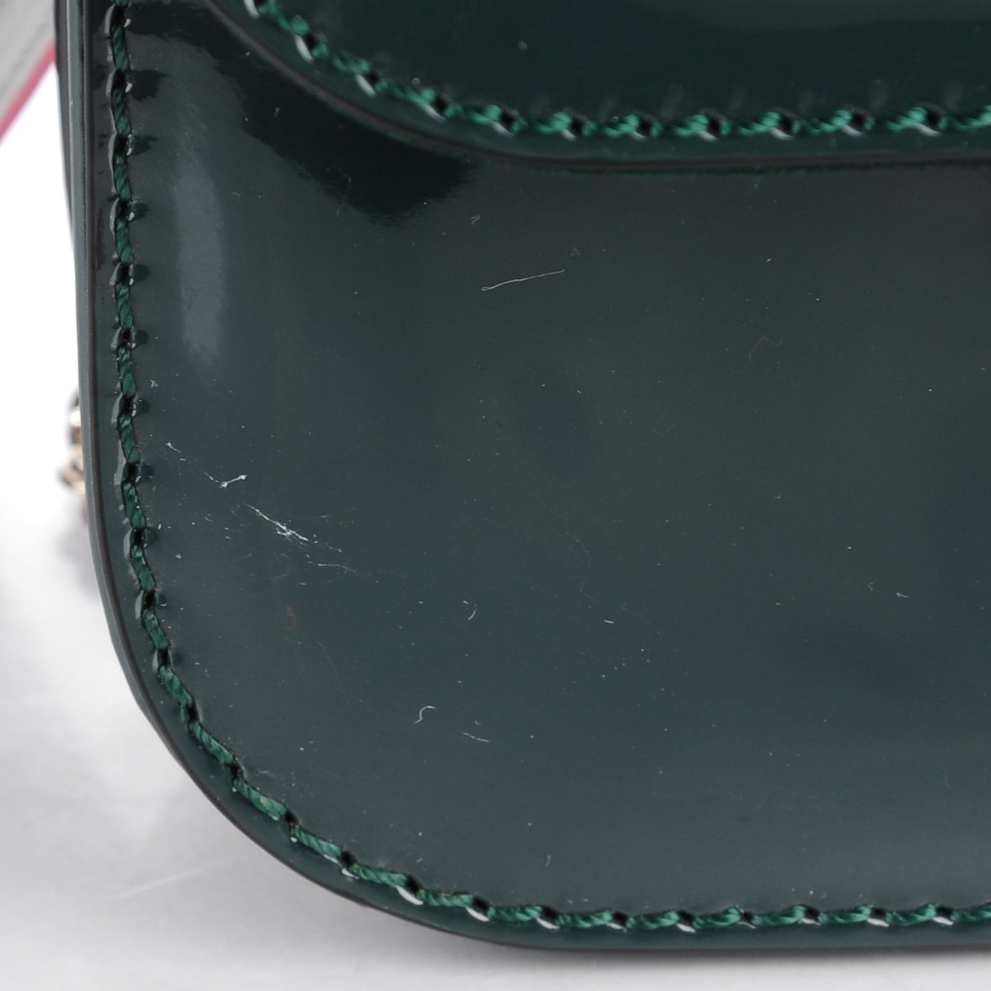 Patent Monochrome Mini Glam Lock Rockstud Flap Dark Green