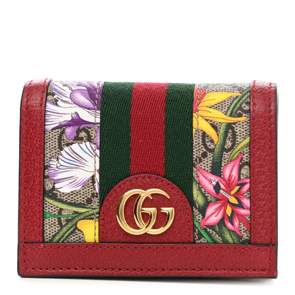 Gucci GG Supreme Monogram Flora Web Ophidia Card Case Red 1 of 8