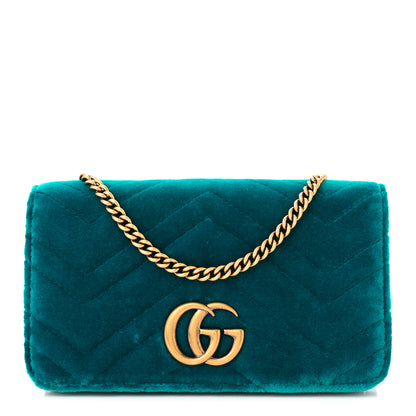 Gucci Velvet Matelasse GG Marmont Mini Bag Pavone Cyan 1 of 11