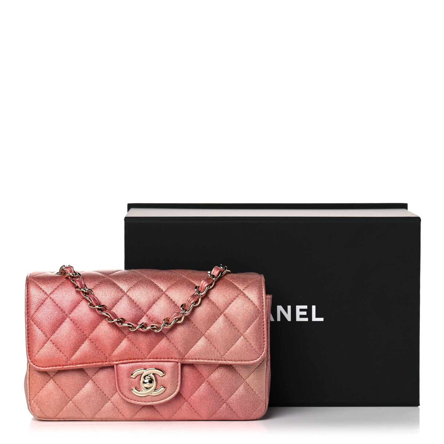 Metallic Lambskin Quilted Ombre Mini Rectangular Flap Pink
