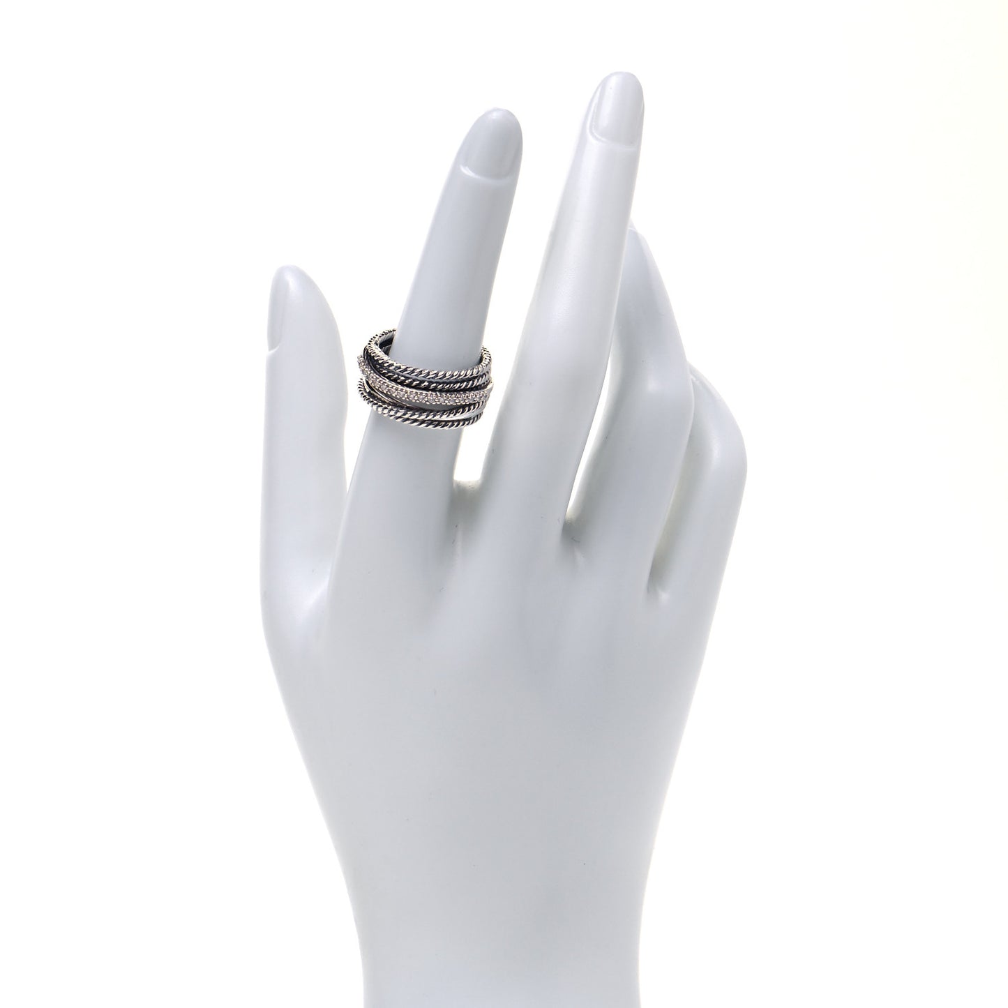 Sterling Silver Diamond 11mm Wide Crossover Cable Ring 54 7
