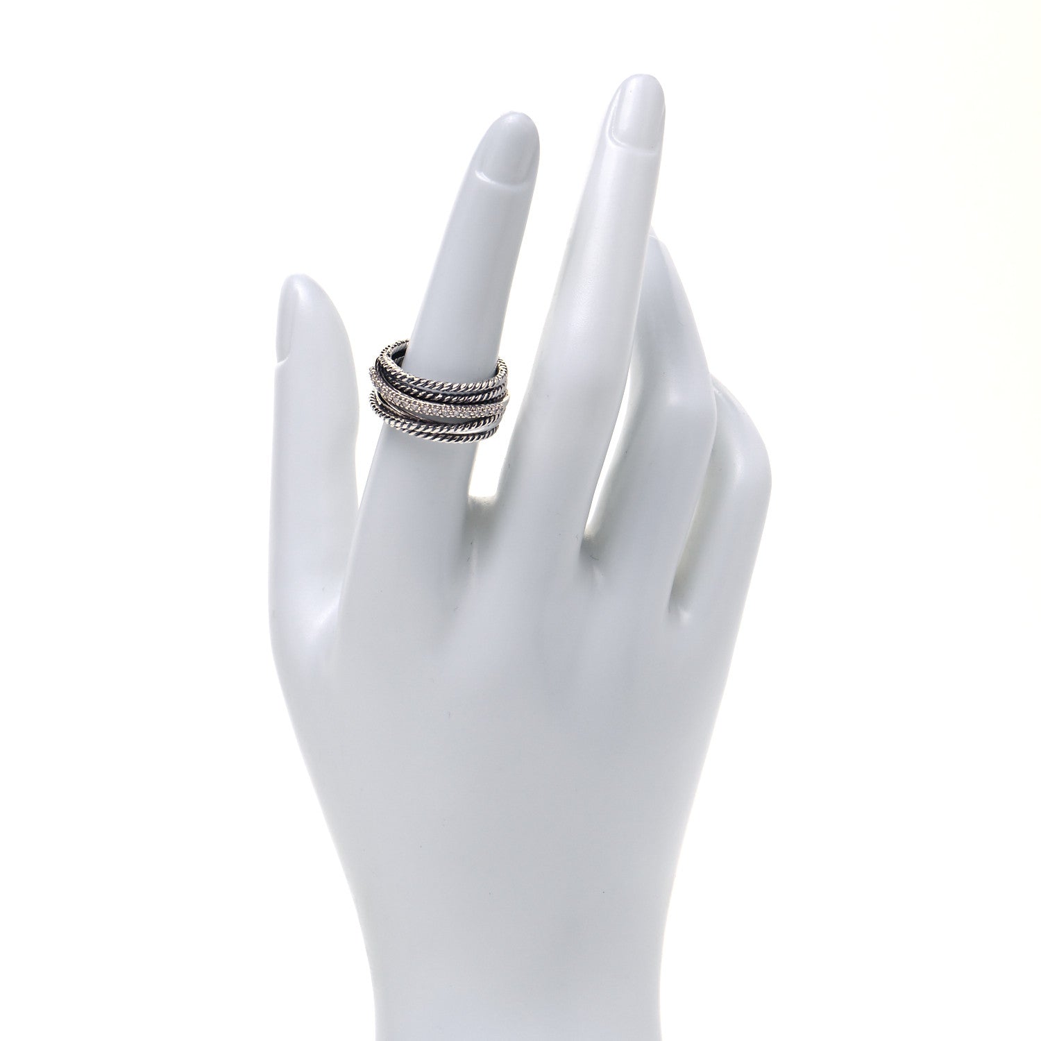 David Yurman Sterling Silver Diamond 11mm Wide Crossover Cable Ring 54 7 2 of 4
