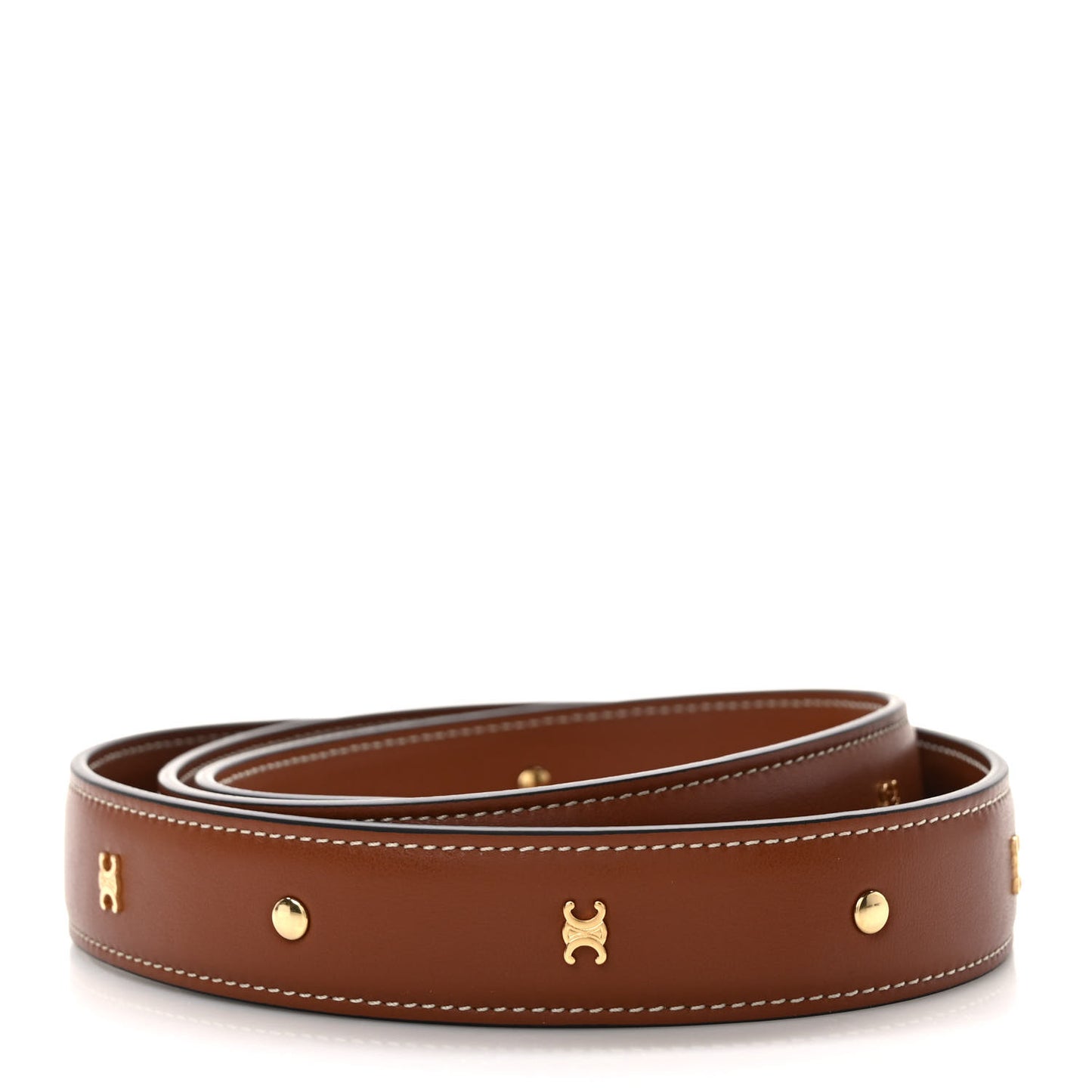 Smooth Calfskin Triopmhe Studs Long Strap Tan