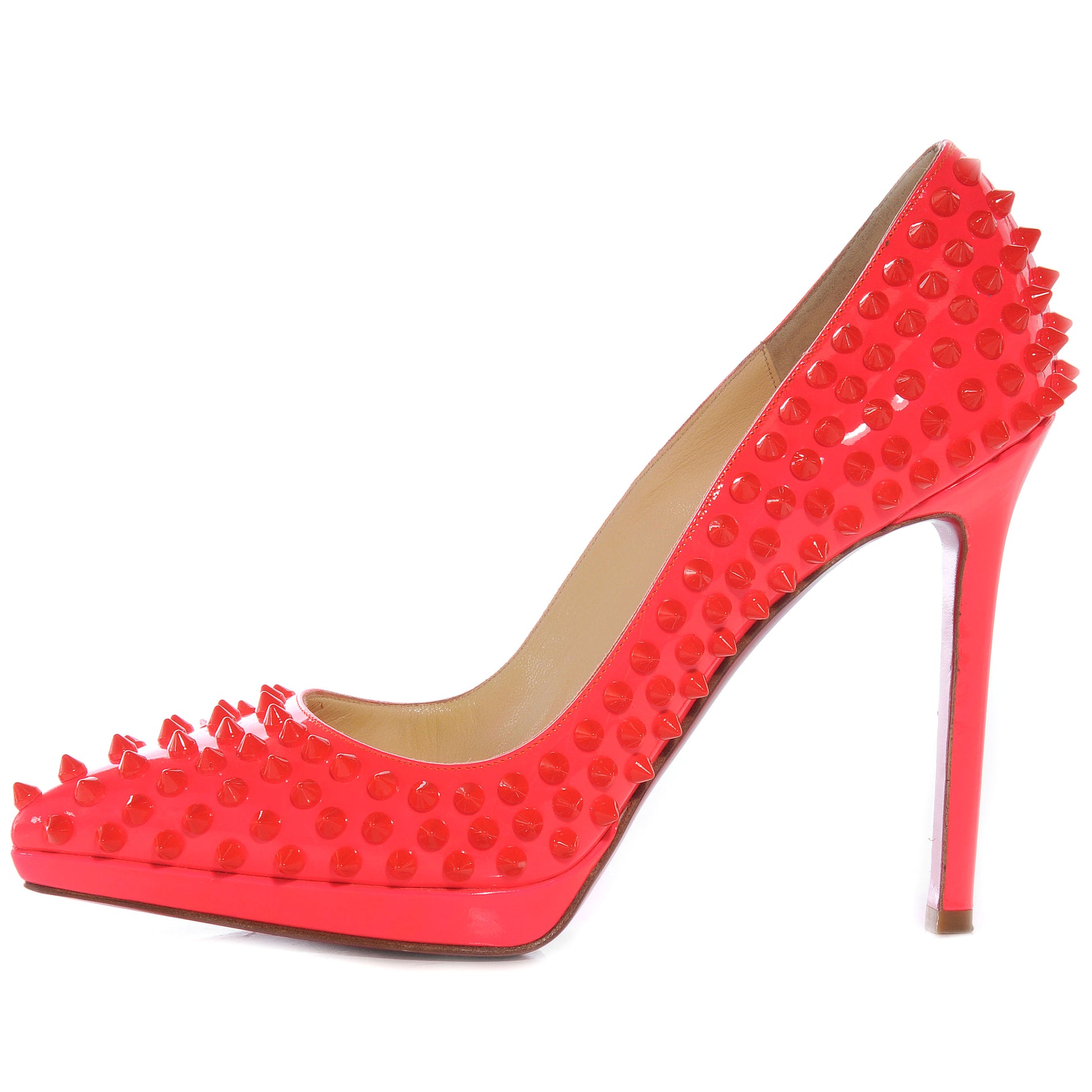 Christian Louboutin Patent Pigalle Plato Spikes 120 Pumps 38.5 Fluo Rose Paris 1 of 8