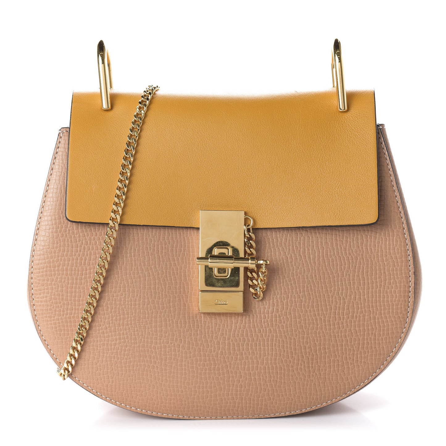 Grained Calfskin Lambskin Bi-Color Drew Shoulder Bag Wet Sand Sunflower