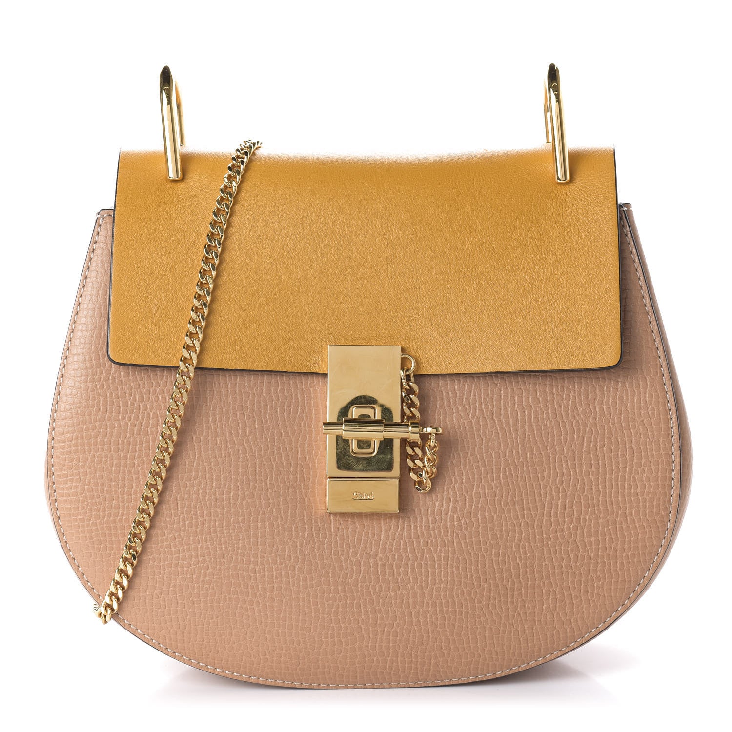 Chloe Grained Calfskin Lambskin Bi-Color Drew Shoulder Bag Wet Sand Sunflower 1 of 9