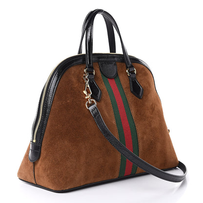 Gucci Suede Patent Web Medium Ophidia Top Handle Dome Bag Nocciola Black 3 of 11