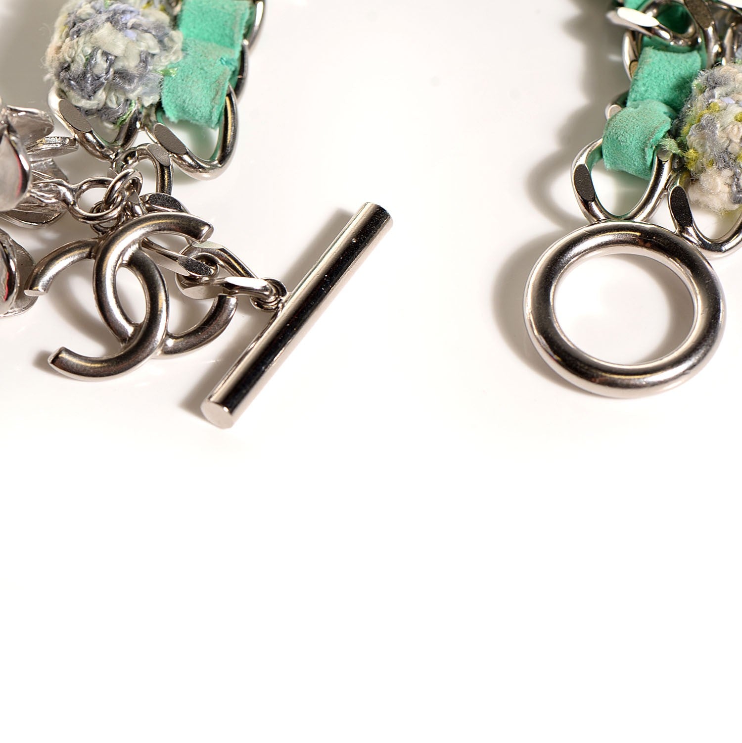 Chanel Suede Tweed CC Clover Charm Bracelet Silver 4 of 4