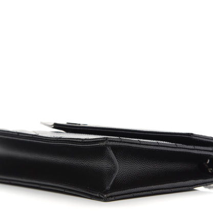 Saint Laurent Grain De Poudre Matelasse Chevron Monogram Envelope Chain Wallet Black 9 of 9