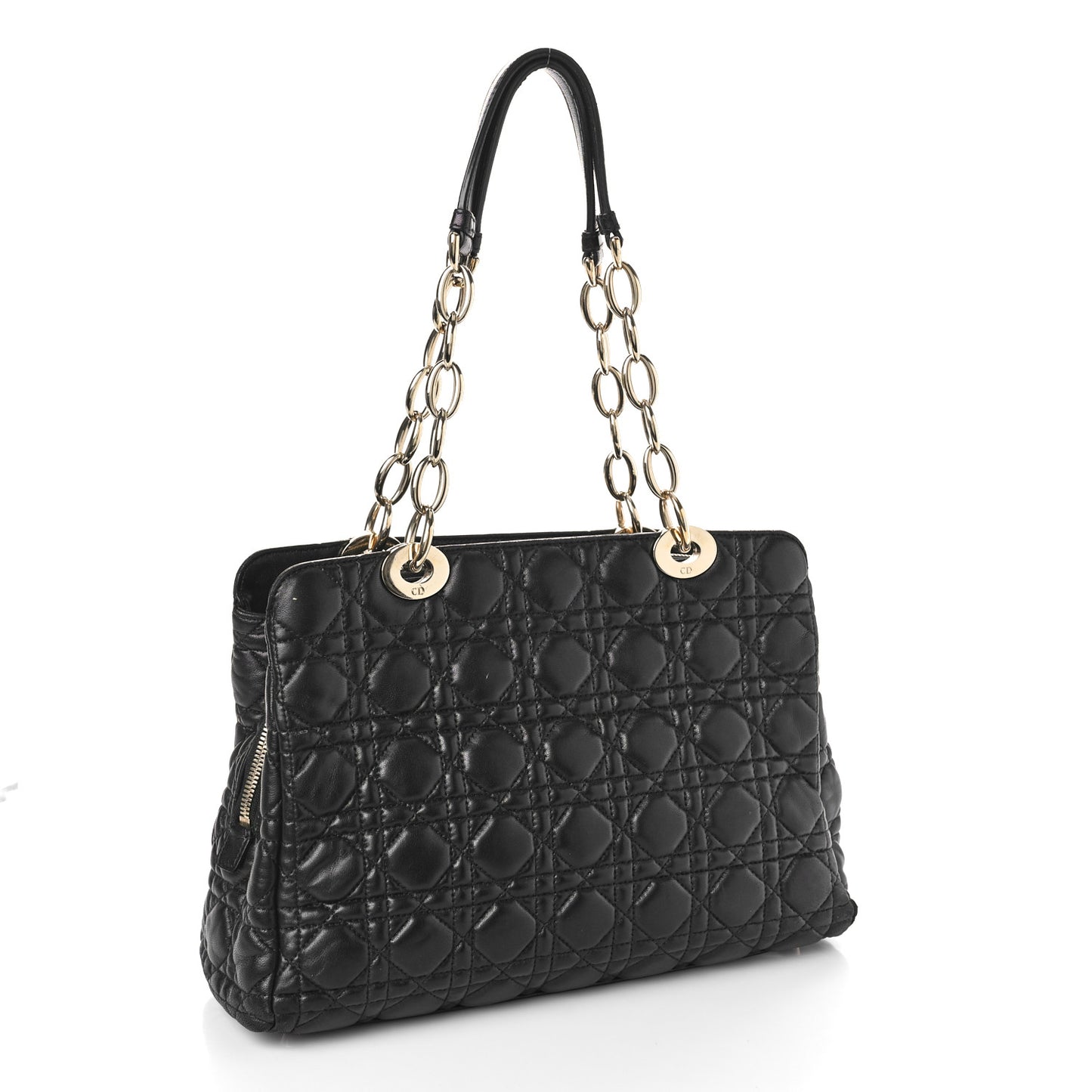 Lambskin Cannage Small Dior Soft Zipped Shopping Tote Black
