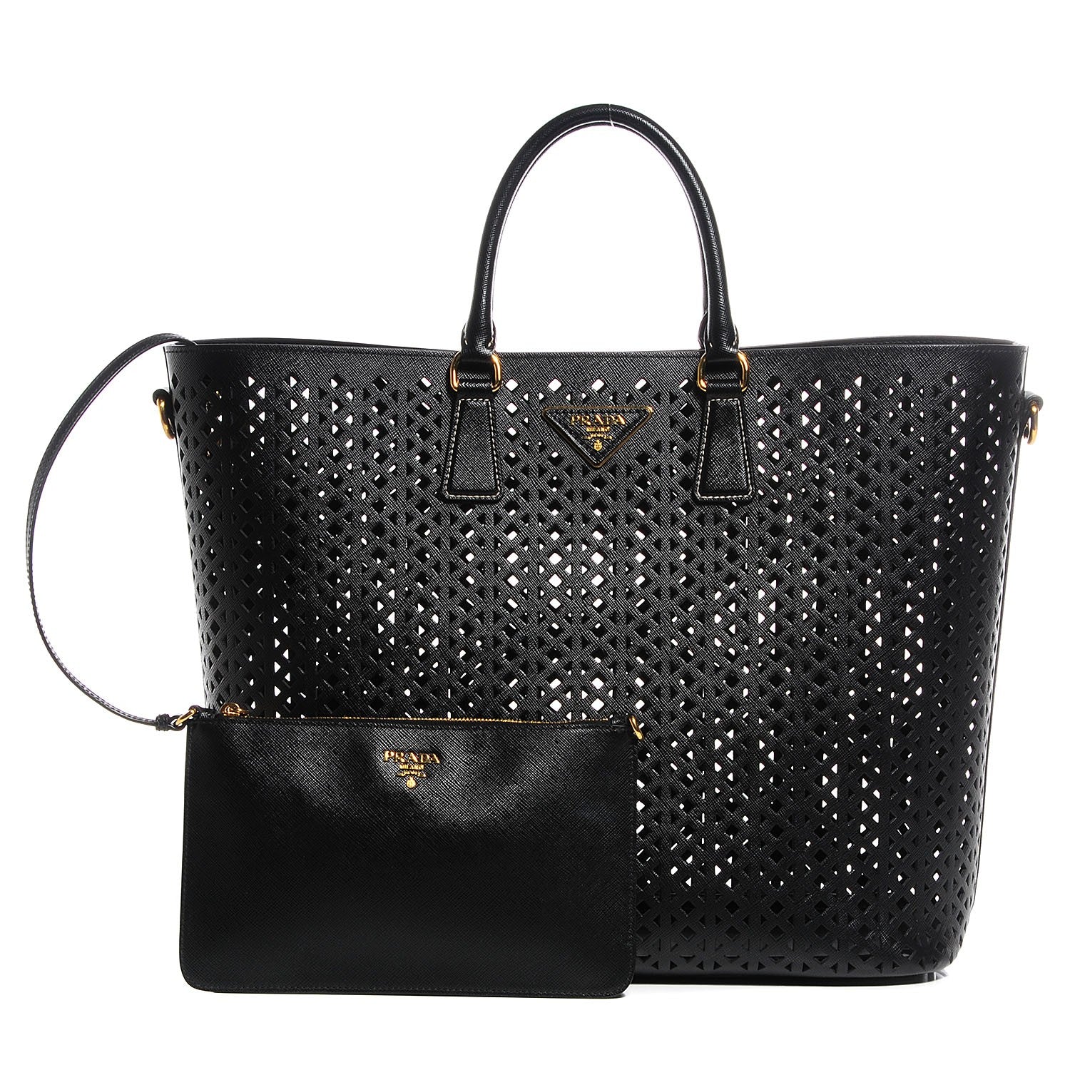 Prada Saffiano Perforated Tote Black 1 of 9