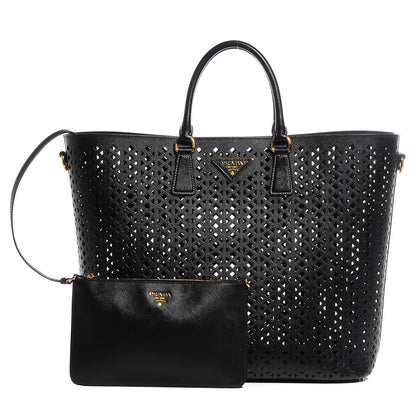 Prada Saffiano Perforated Tote Black 1 of 9