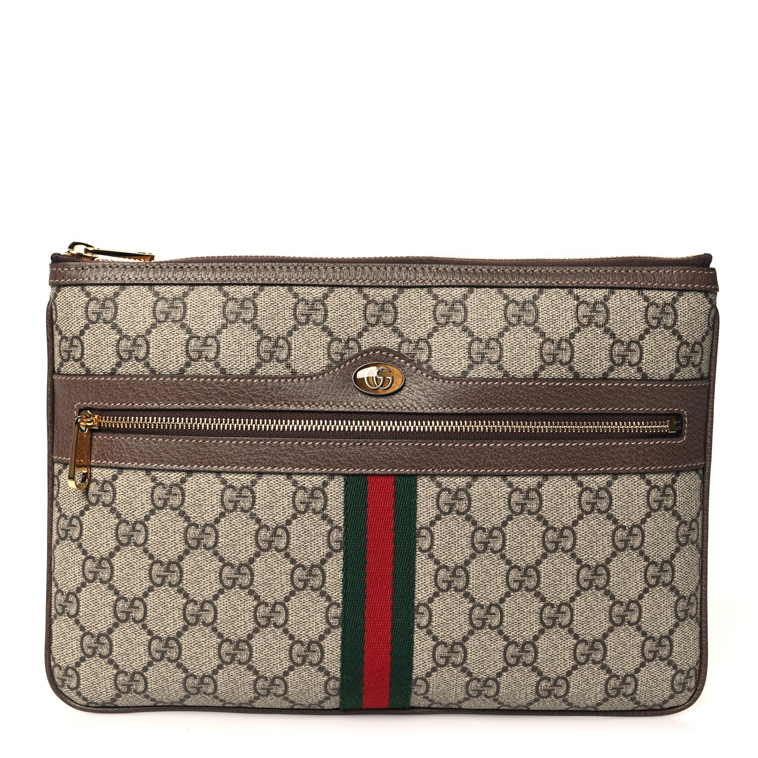 Gucci GG Supreme Monogram Large Ophidia Pouch Clutch Brown 1 of 7