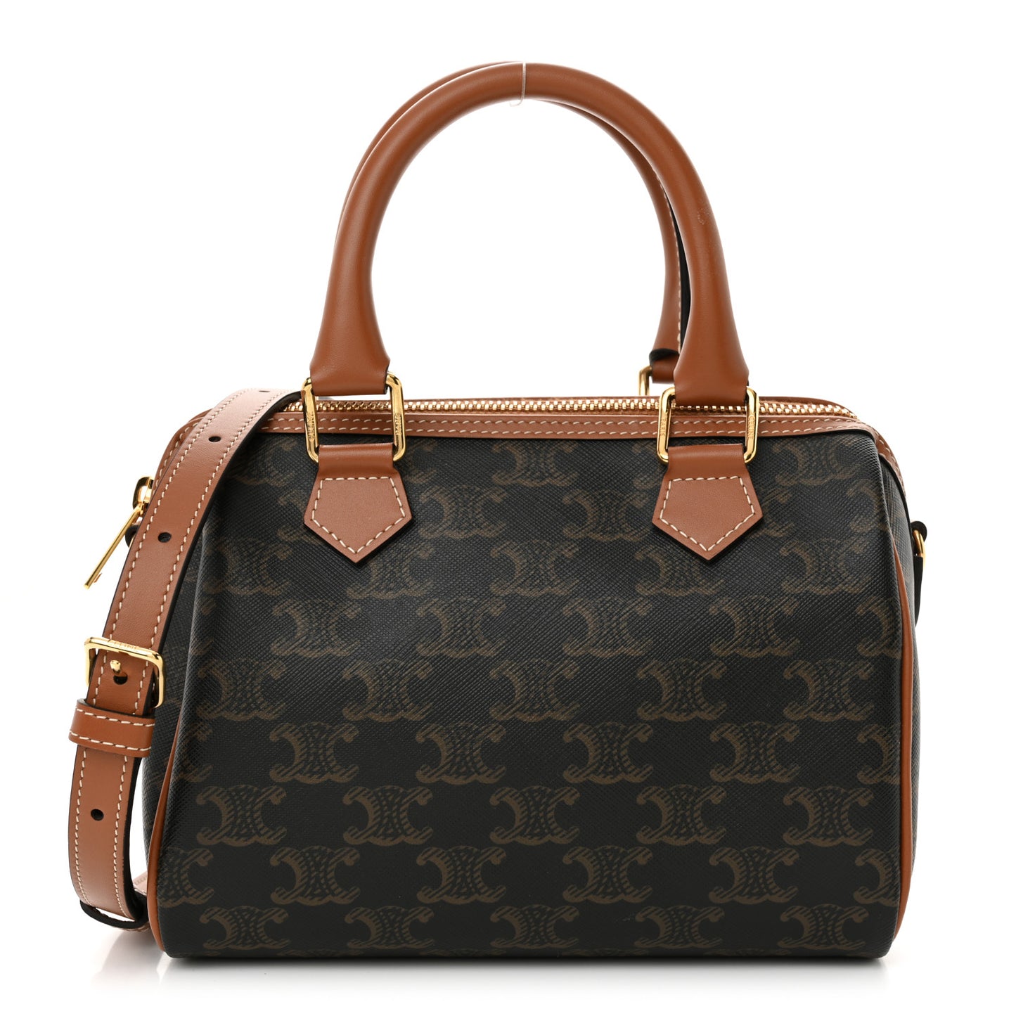Triomphe Canvas Calfskin Small Boston Bag Tan