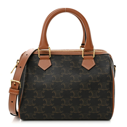 Celine Triomphe Canvas Calfskin Small Boston Bag Tan 1 of 9