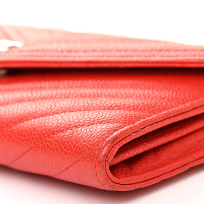 Chanel Caviar Chevron Quilted Wallet Red 10 of 16