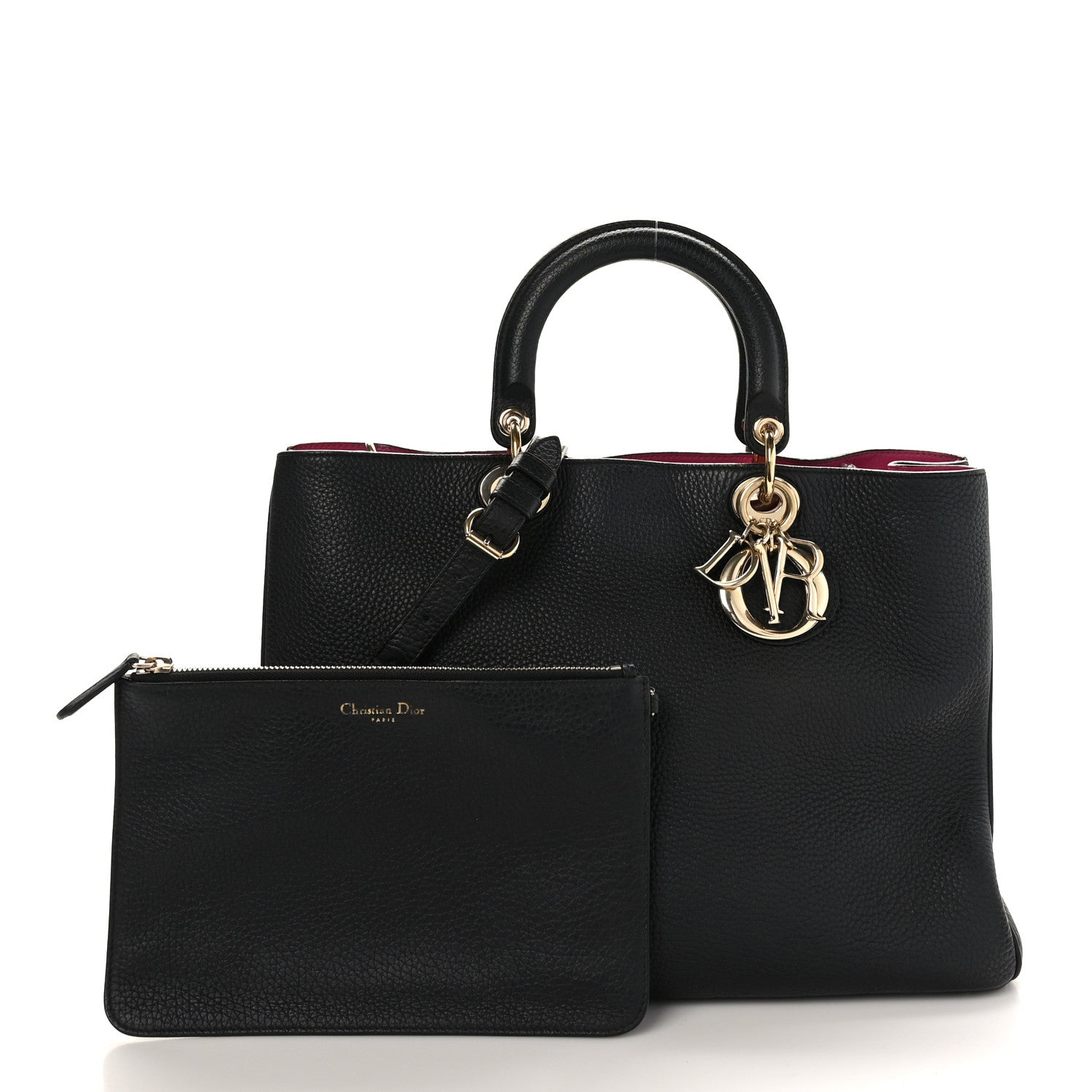 Christian Dior Bullcalf Large Diorissimo Tote Black Rose Indien 3 of 10