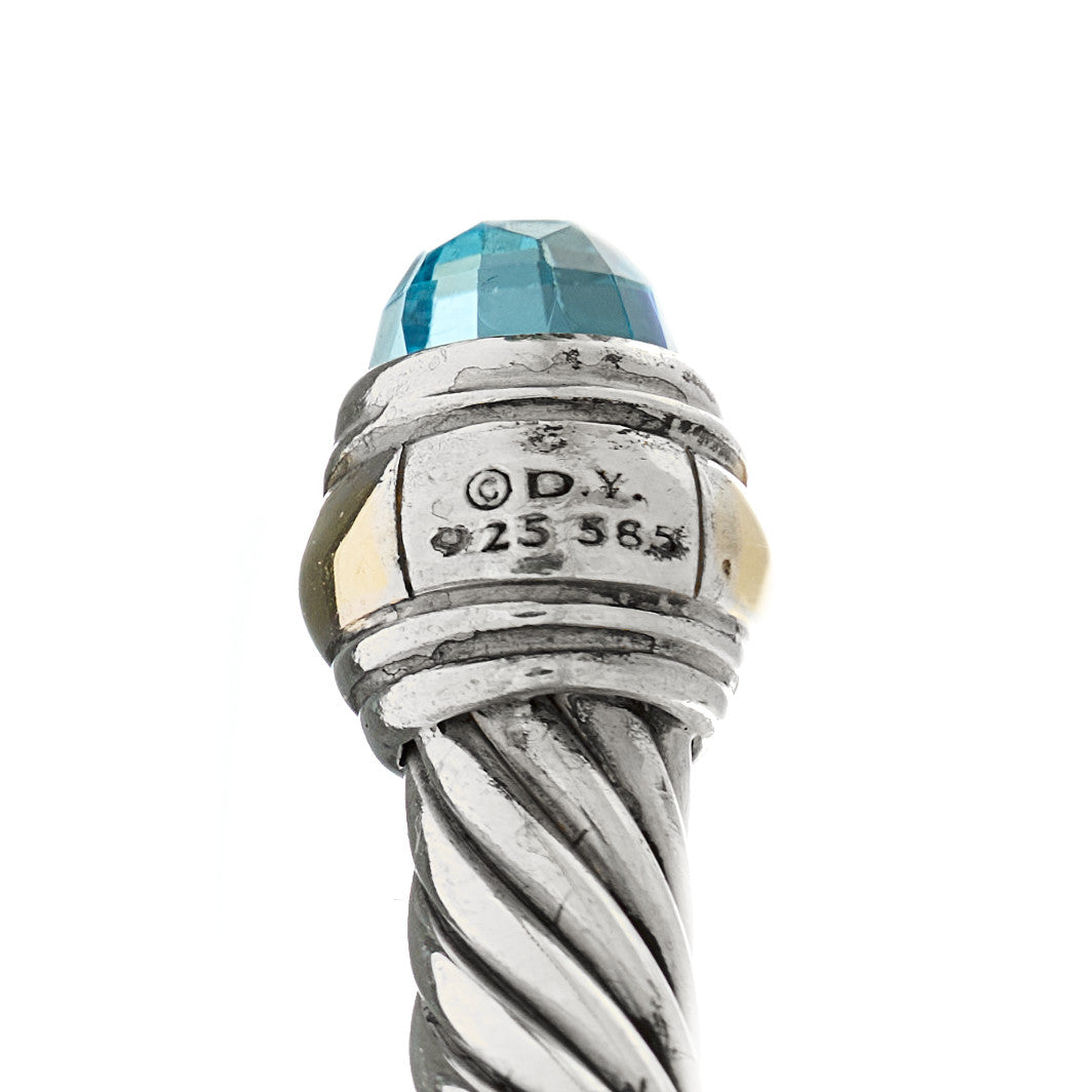 Sterling Silver 14K Yellow Gold Blue Topaz 5mm Cable Classics Bracelet
