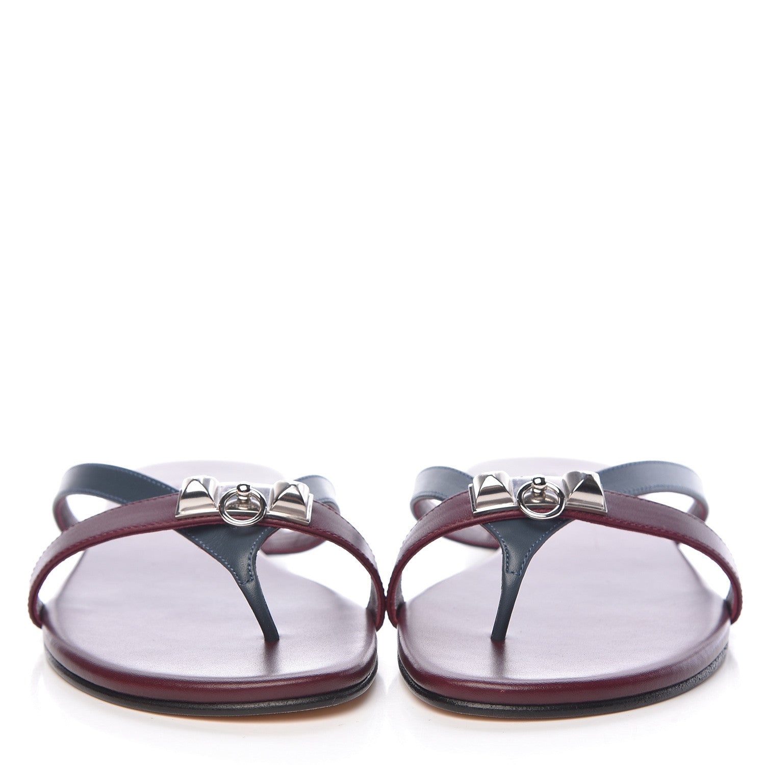 Hermes Nappa Calfskin Corfou Sandals 38.5 Bleu Ardoise Bordeaux 2 of 10