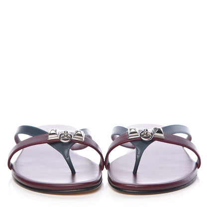Hermes Nappa Calfskin Corfou Sandals 38.5 Bleu Ardoise Bordeaux 2 of 10