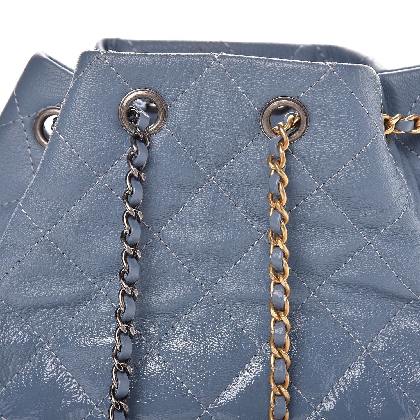 Patent Goatskin Quilted Small Gabrielle Backpack Blue