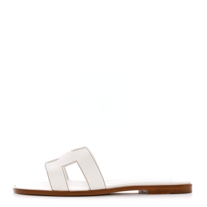Hermes Box Calfskin Oran Sandals 38 White 1 of 9