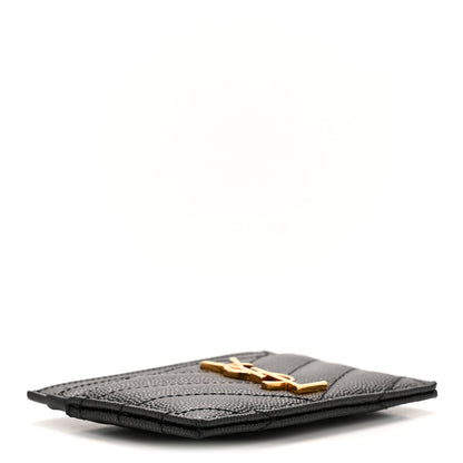 Saint Laurent Grain De Poudre Matelasse Chevron Monogram Credit Card Case Black 4 of 9