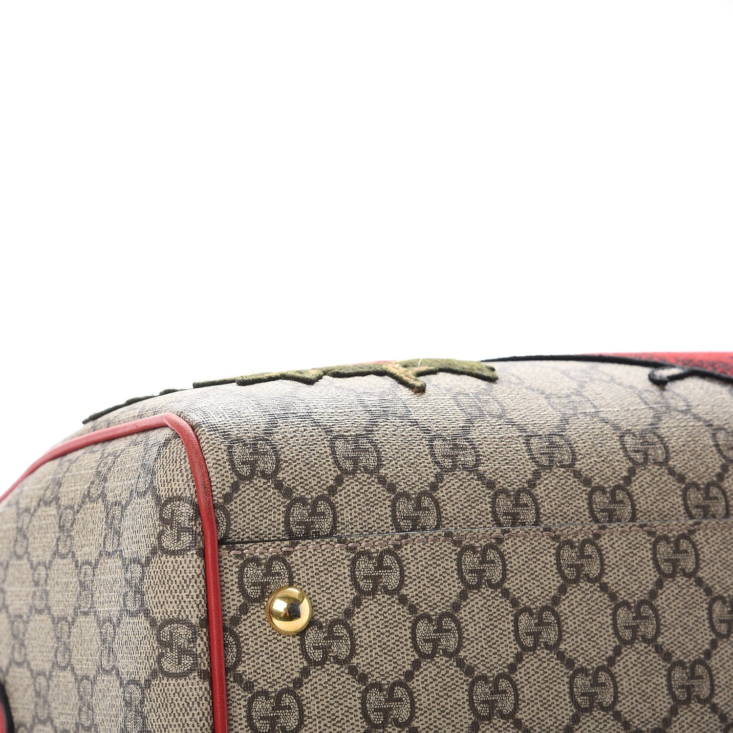 Gucci GG Supreme Monogram Kingsnake Heart Embroidered Medium Boston Hibiscus Red 12 of 17