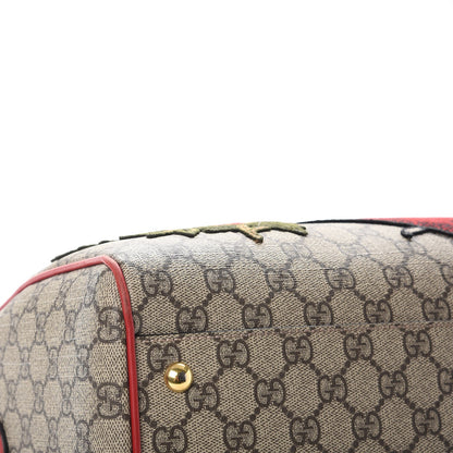 Gucci GG Supreme Monogram Kingsnake Heart Embroidered Medium Boston Hibiscus Red 12 of 17