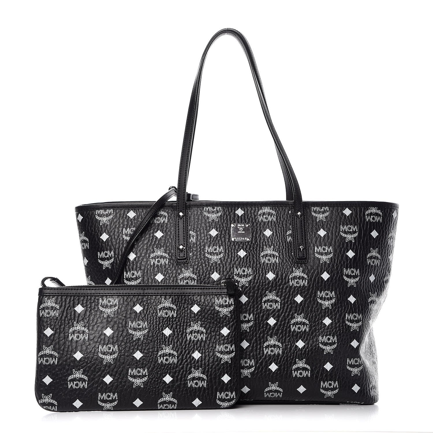 MCM Visetos Medium Anya Zip Top Shopper Tote Black 1 of 10