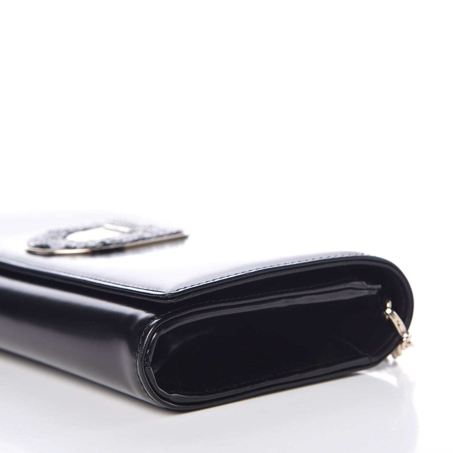 Smooth Calfskin Sequin Large Diorama Club Croisiere Chain Wallet Black