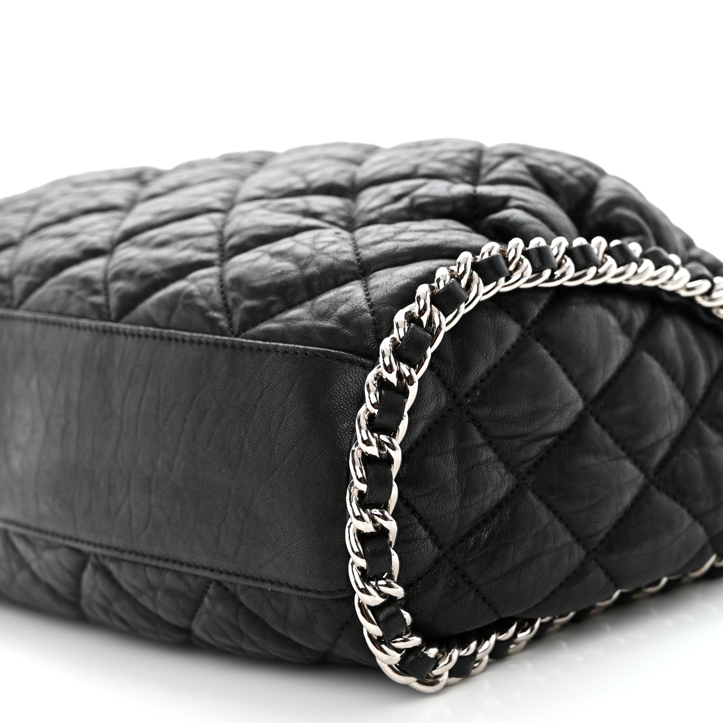 Washed Lambskin Chain Around Hobo Black