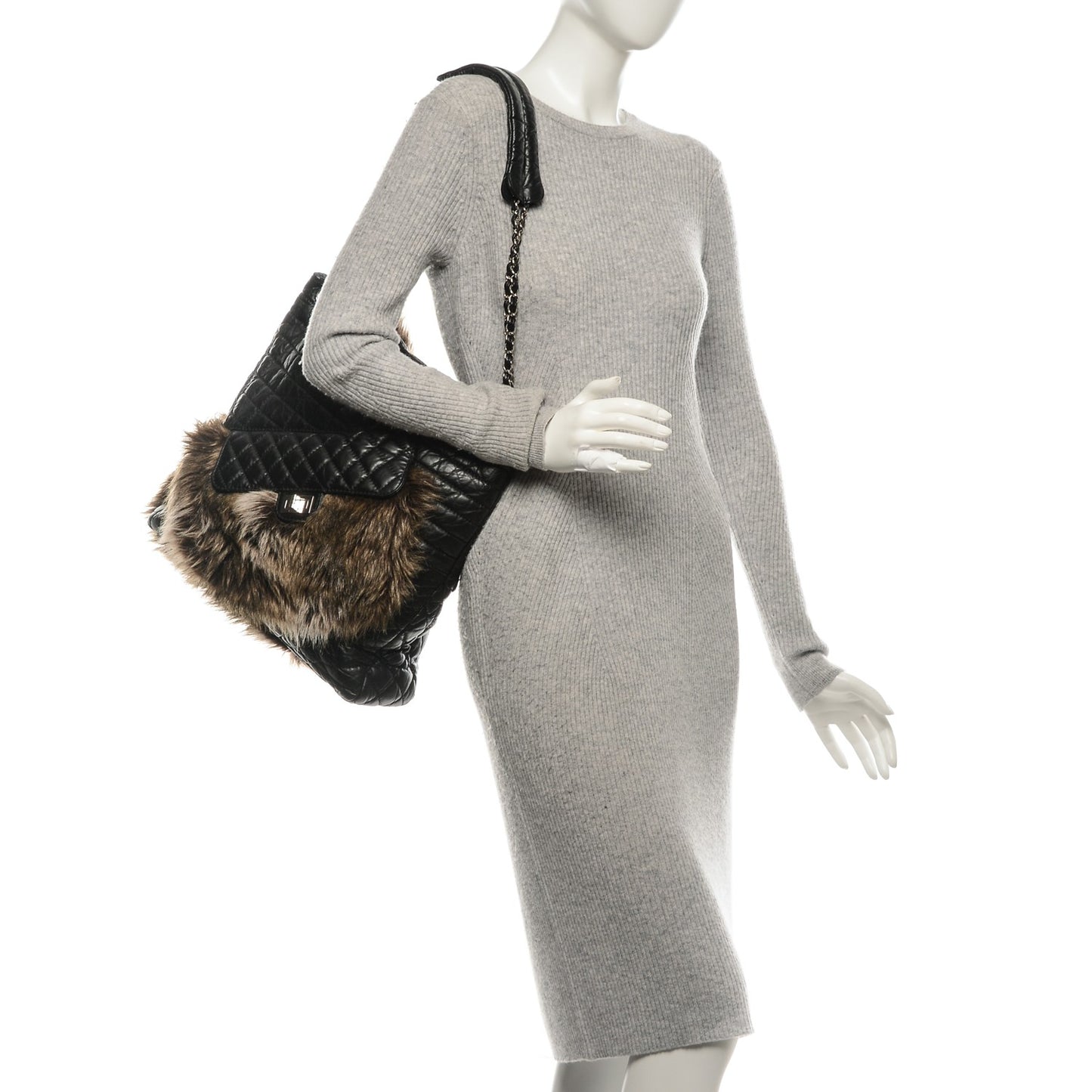 Aged Calfskin Fantasy Fur Karl's Cabas Tote Black