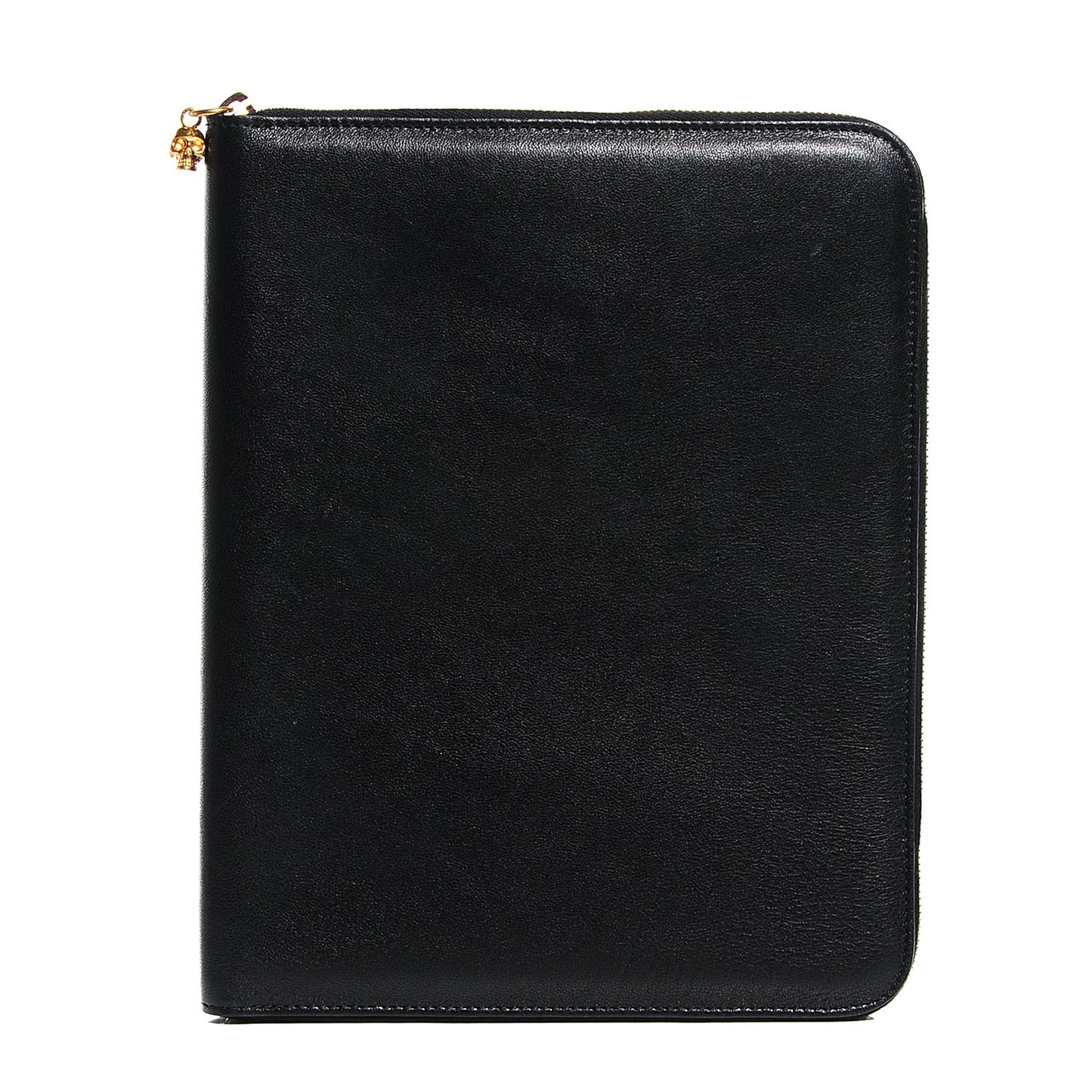 Calfskin Skull Charm Zip Around Tablet Case Black