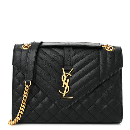 Saint Laurent Grain De Poudre Textured Mixed Matelasse Triquilt Medium Monogram Satchel Black 1 of 10