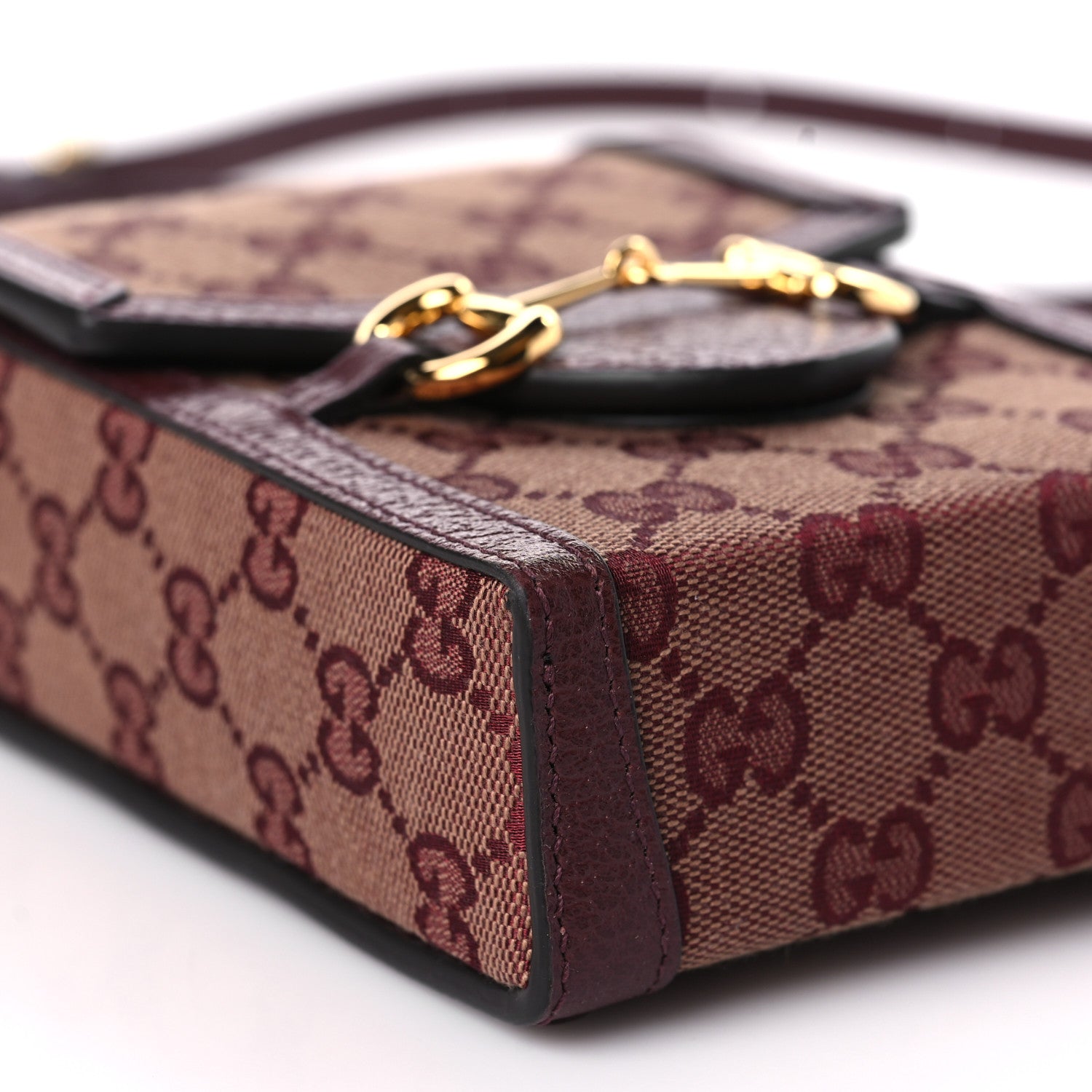 Gucci Monogram Textured Dollar Calfskin Mini Horsebit 1955 Crossbody Bag Sahara Rubino Chardonnay 8 of 9