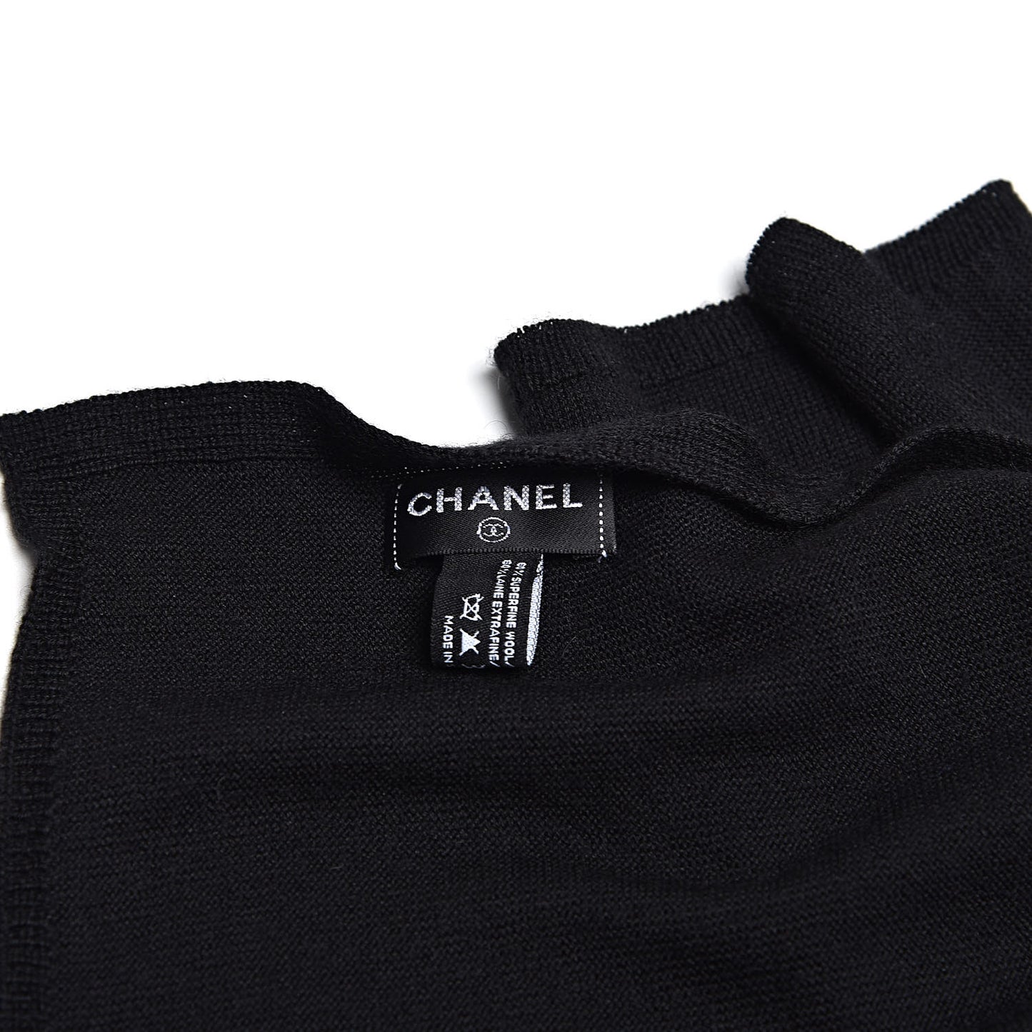 Wool Silk Cashmere Beaded CC Scarf Black