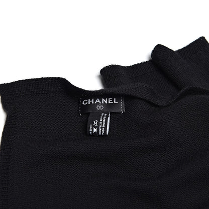 Chanel Wool Silk Cashmere Beaded CC Scarf Black 6 of 6