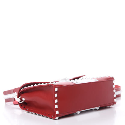 Valentino Garavani Vitello Colorblock Small Free Rockstud Single Handle Flap Bag Rosso Valentino Optic White 4 of 10