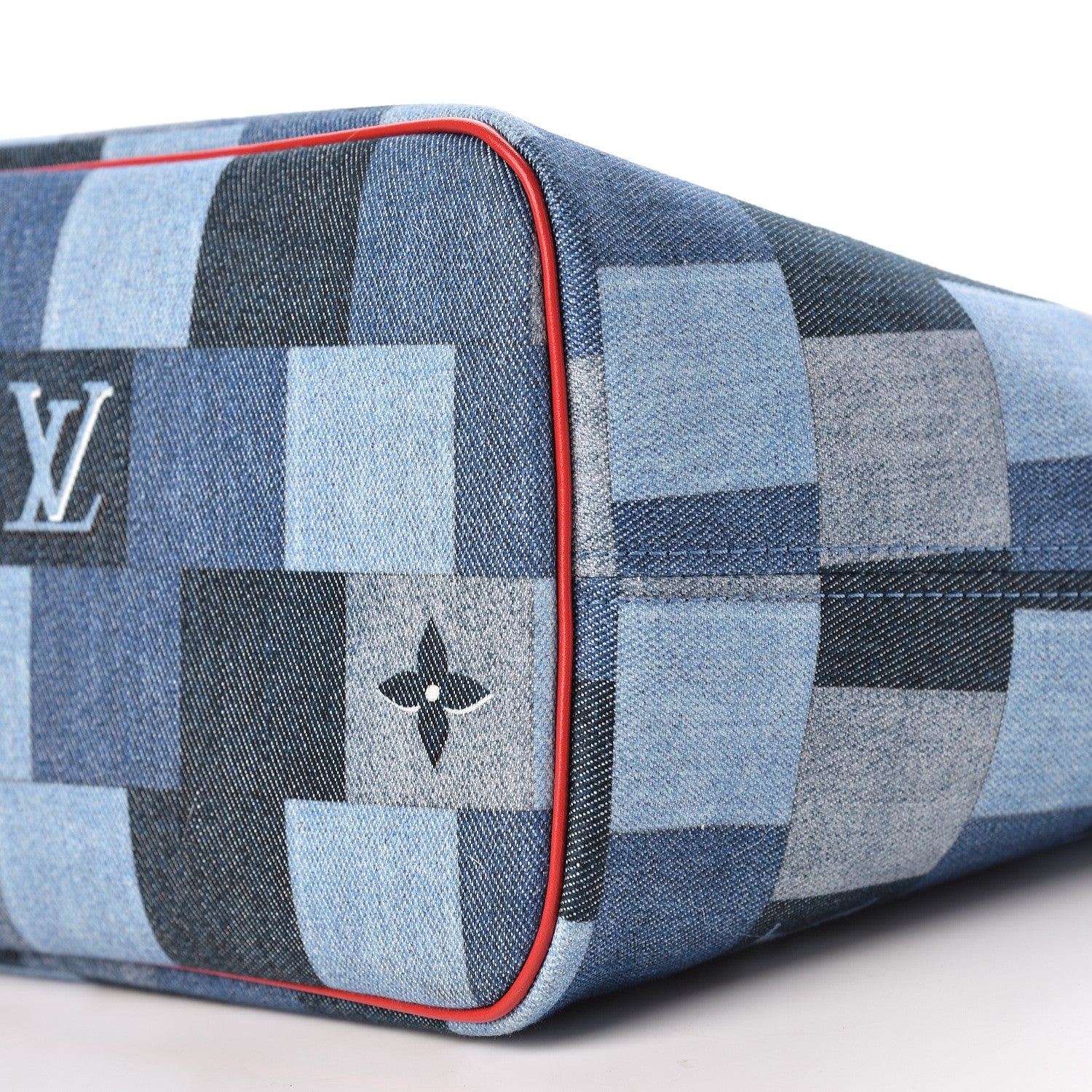 Louis Vuitton Denim Damier Monogram Patchwork Neverfull Blue Rouge 10 of 11