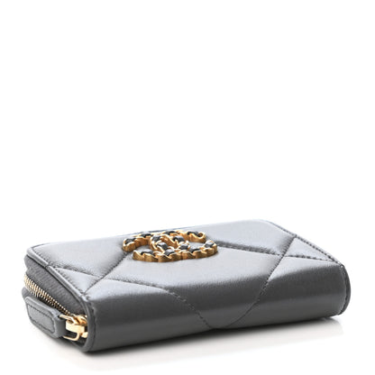 Chanel Lambskin Quilted Chanel 19 Zip Around Coin Purse Wallet Dark Grey 3 of 4