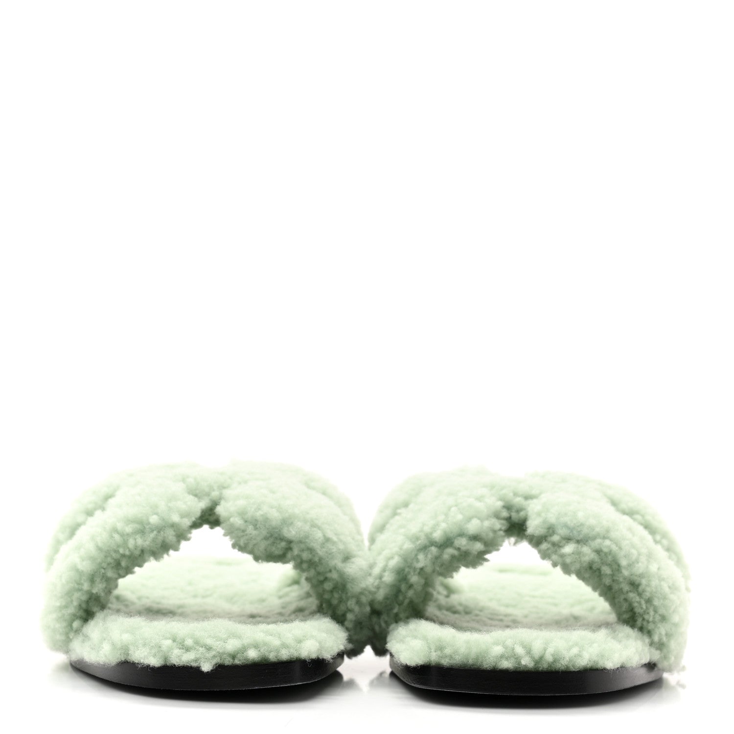Hermes Woolskin Oran Sandals 37.5 Vert D’Eau 2 of 8