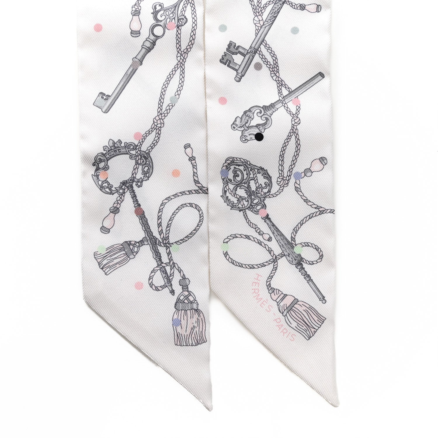 Hermes Silk Les Cles A Pois Twilly White Gris Acier 3 of 4
