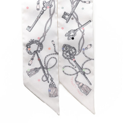 Hermes Silk Les Cles A Pois Twilly White Gris Acier 3 of 4