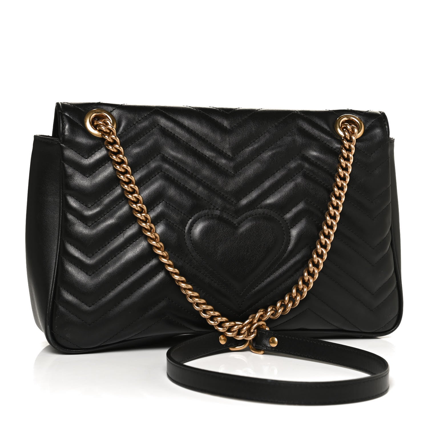 Gucci Calfskin Matelasse Medium GG Marmont Shoulder Bag Black 3 of 13