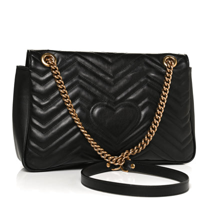 Gucci Calfskin Matelasse Medium GG Marmont Shoulder Bag Black 3 of 13